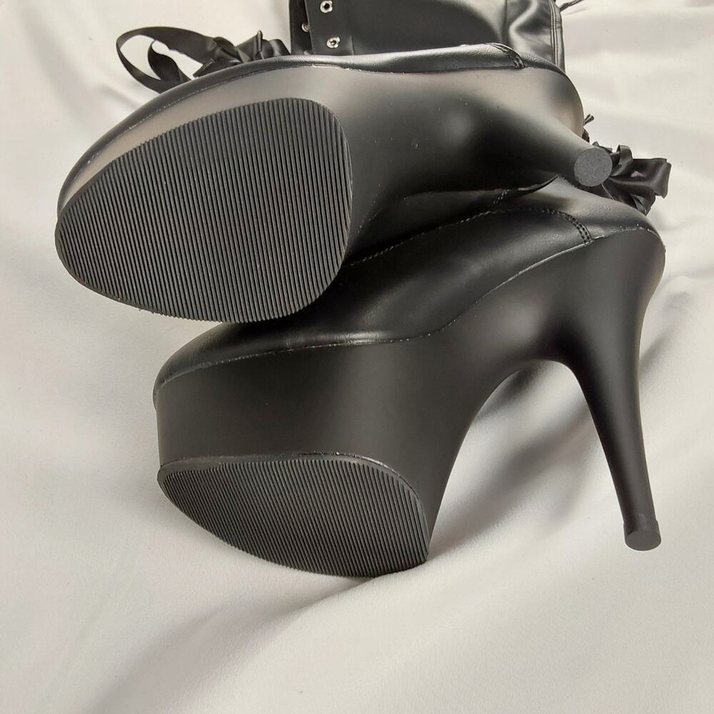Pleaser Delight 3028 Womens 6 Black Thigh High Platform Boots Buckle 6" Heel - Picture 3 of 5